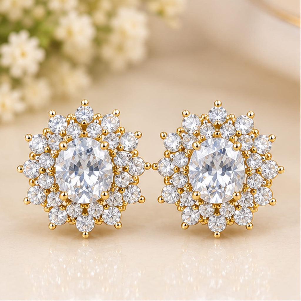 Crystal Floral Gold-Tone Stud Earrings
