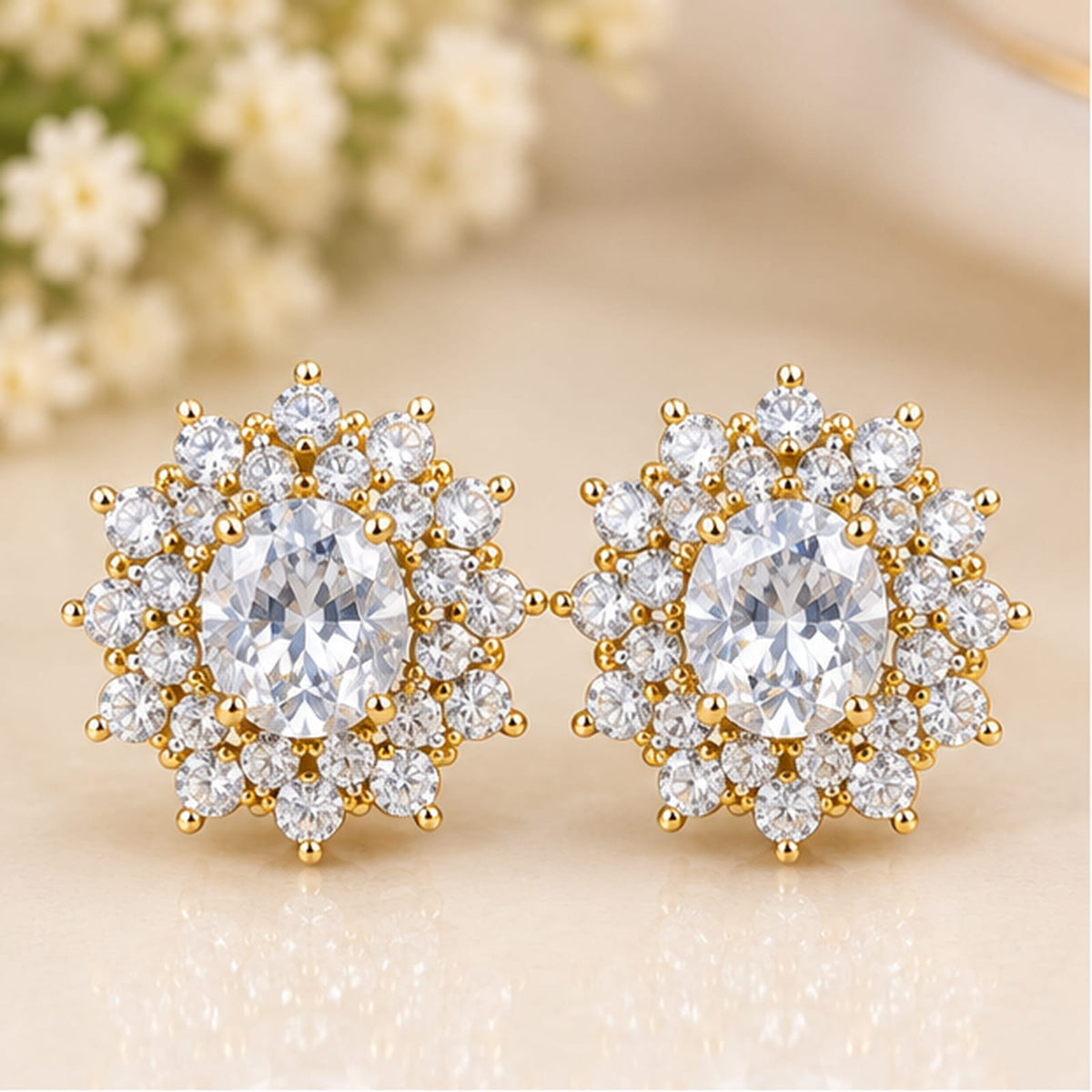 Crystal Floral Gold-Tone Stud Earrings