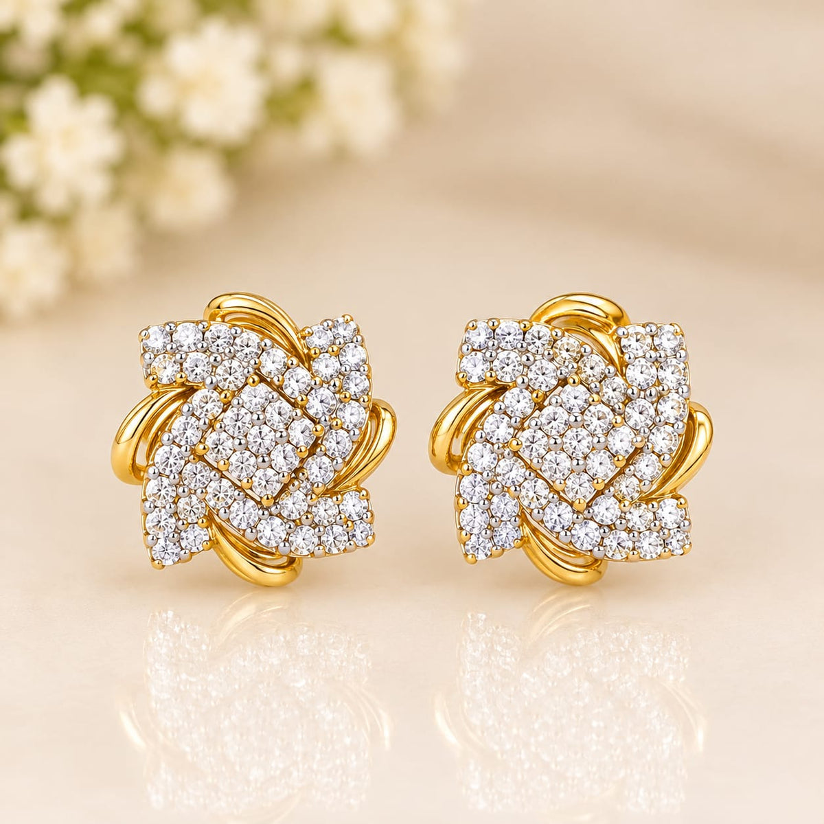 Crystal Knot Gold-Tone Stud Earrings
