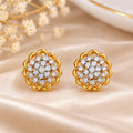 Golden Floral Crystal Stud Earrings