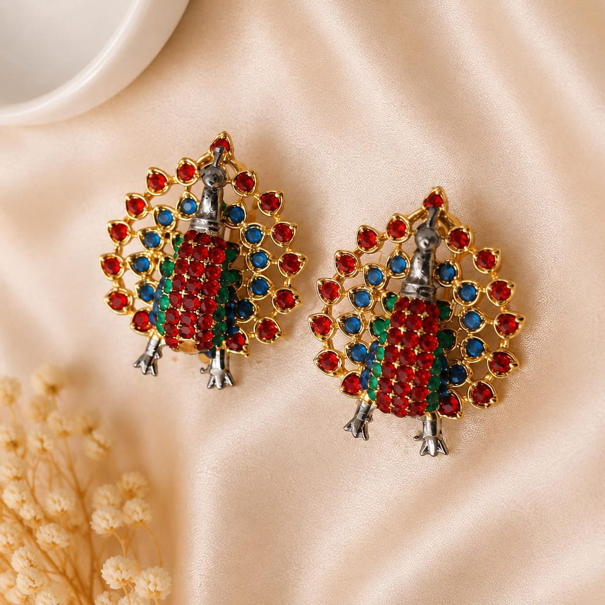 Majestic Peacock Gold Plated Statement Earrings