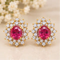 Ruby Halo Crystal Gold-Tone Stud Earrings