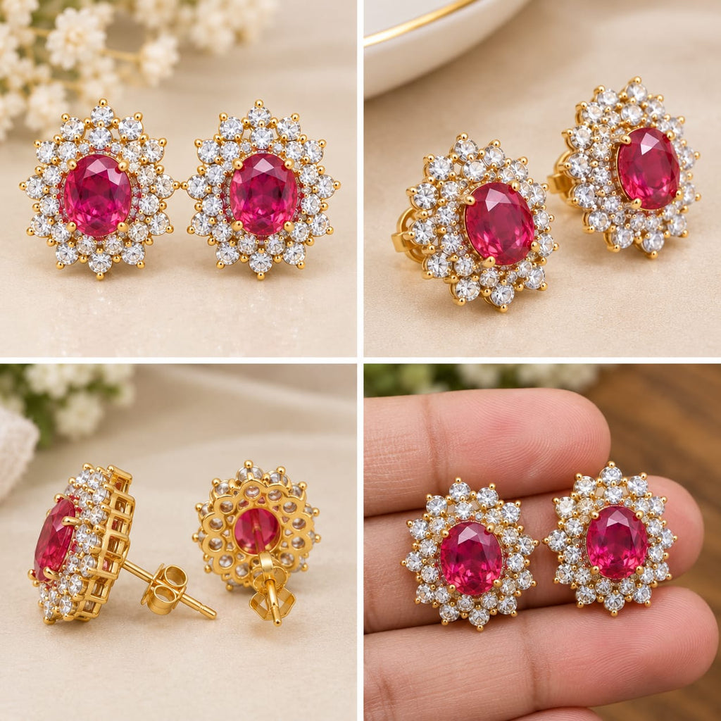 Ruby Halo Crystal Gold-Tone Stud Earrings