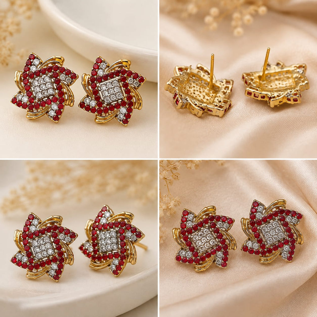 Ruby Crystal Gold-Tone Statement Earrings