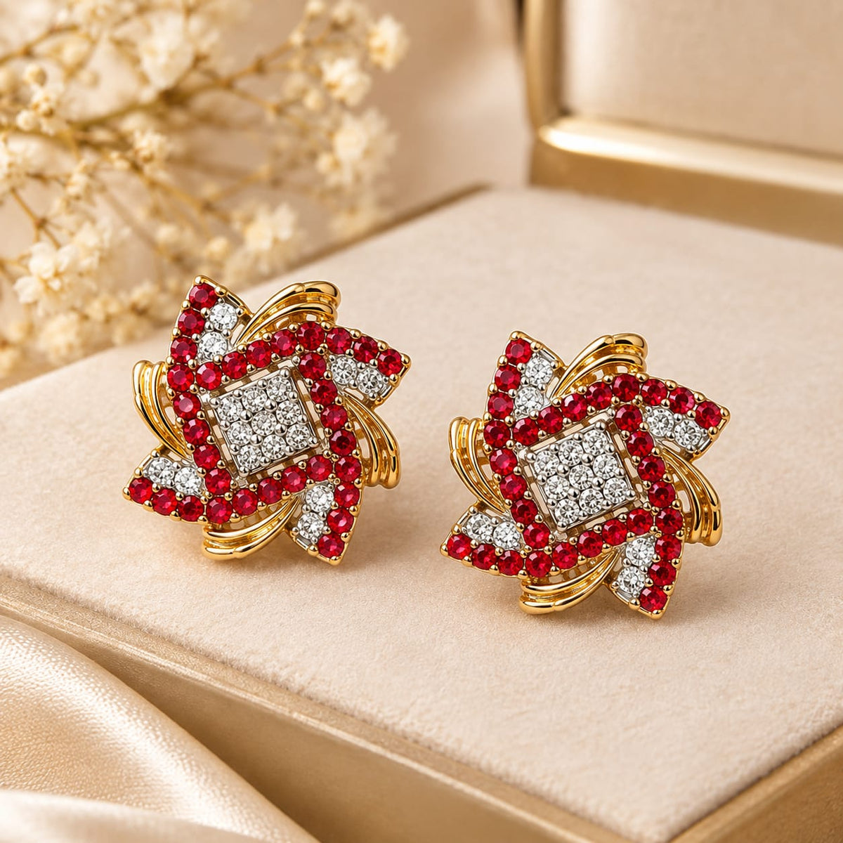 Ruby Crystal Gold-Tone Statement Earrings