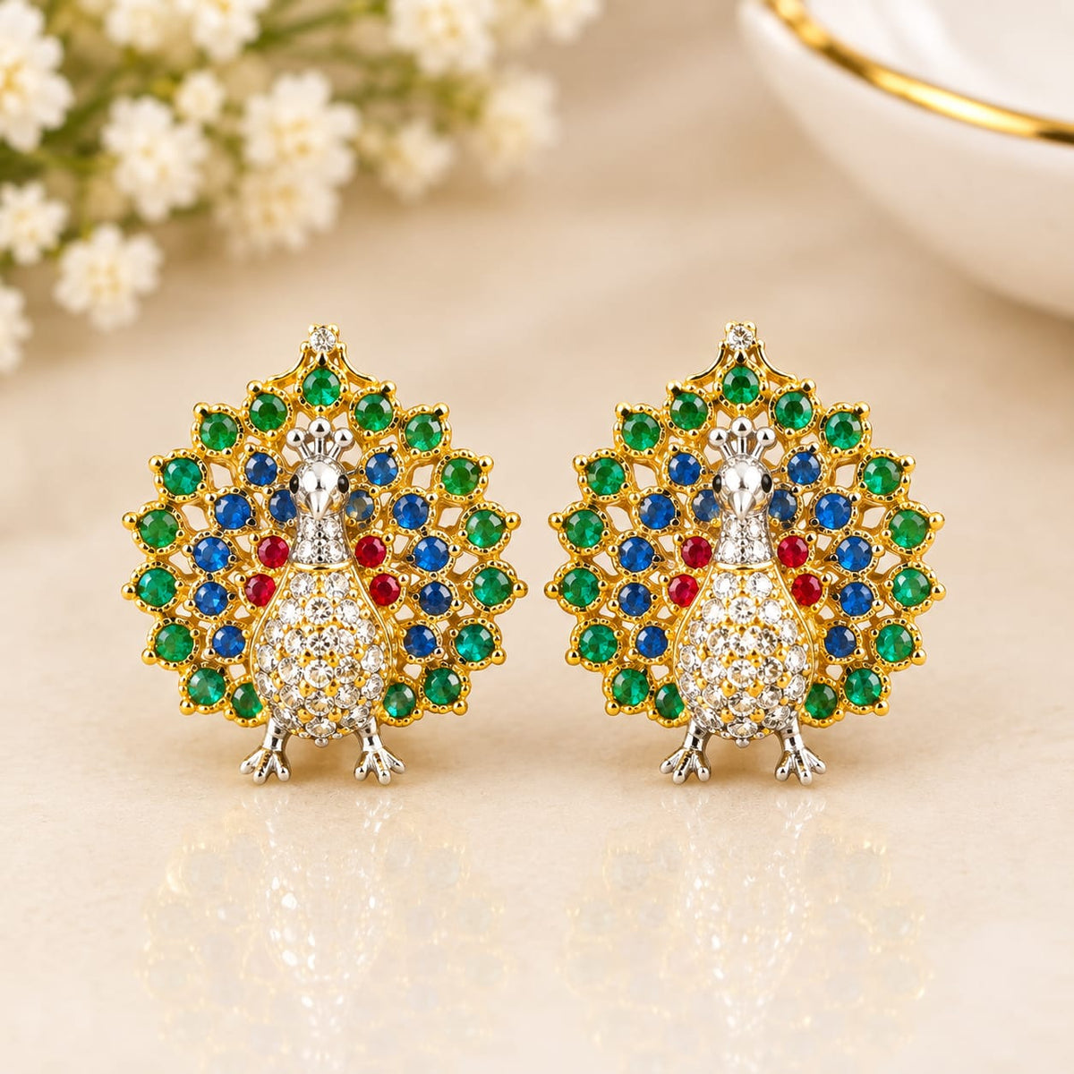Emerald Peacock Statement Earrings